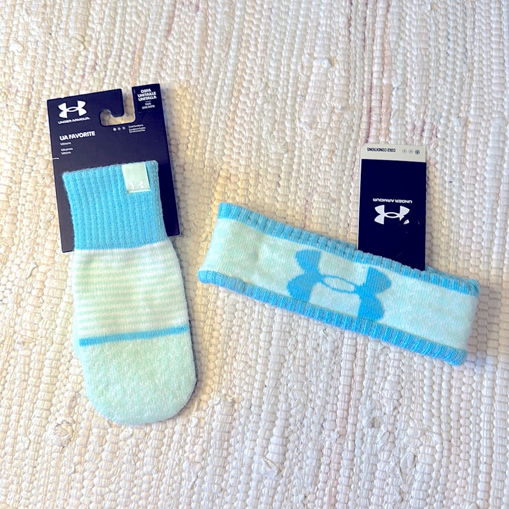 Under Amour Girls Gloves and Headband Set NWT Teal